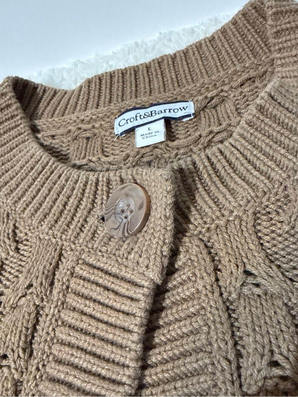 croft & barrow Camel Cable Knit Button-Front Cardigan